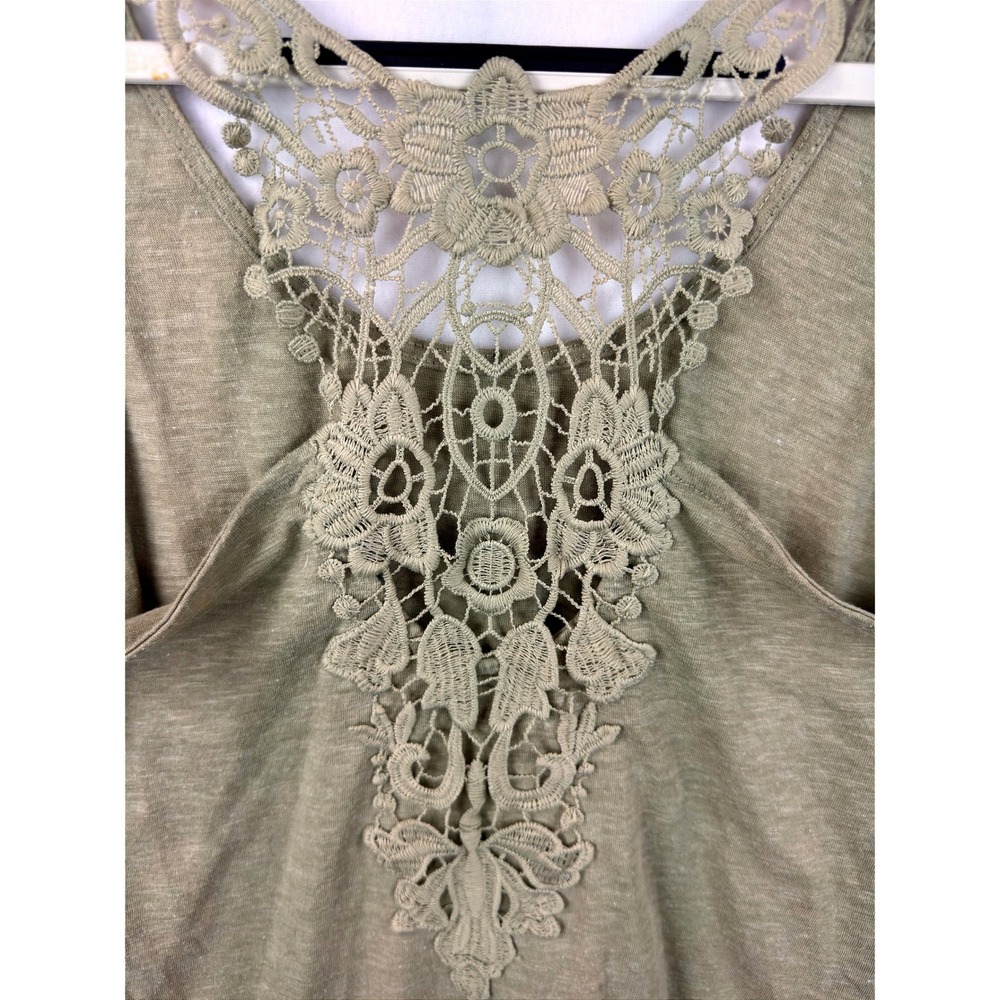 American Rag Cie Crochet Lace Back Tank Top‎ Womens Medium Olive Green Boho Knit - Picture 5 of 8